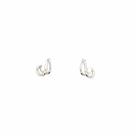 Swirl Pearl Stud Earrings (Pure Silver) - Silver