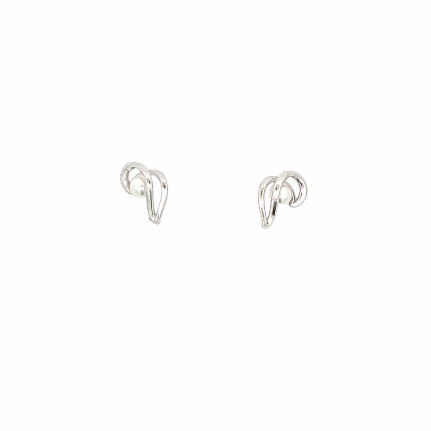 Swirl Pearl Stud Earrings (Pure Silver) - Silver