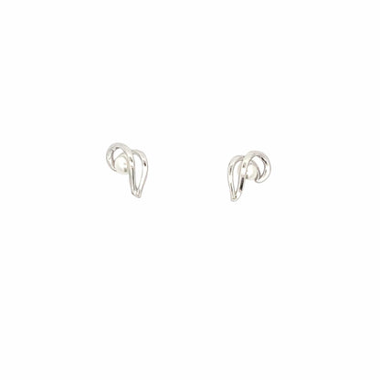 Swirl Pearl Stud Earrings (Pure Silver) - Silver