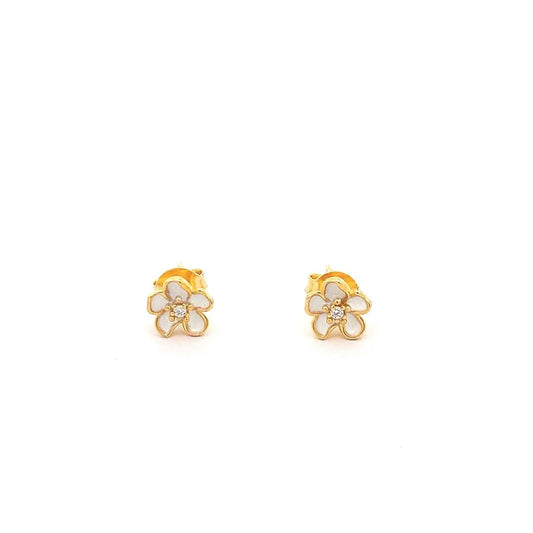 White Petal Stud Earrings (Pure Silver) - Gold