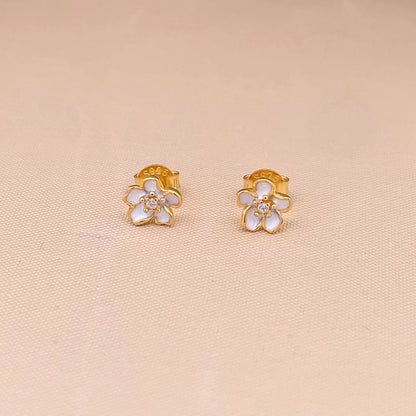 White Petal Stud Earrings Gold