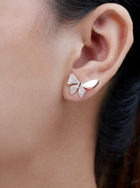 Enchanted Wings Stud Earrings (Pure Silver) - Rose Gold