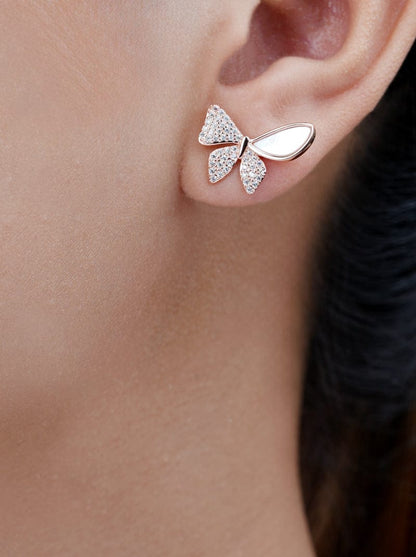 Enchanted Wings Stud Earrings (Pure Silver) - Rose Gold