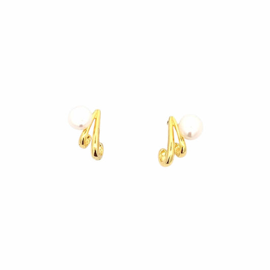 Twirl Pearl Stud Earrings (Pure Silver) - Gold