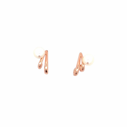 Twirl Pearl Stud Earrings (Pure Silver) - Rose Gold