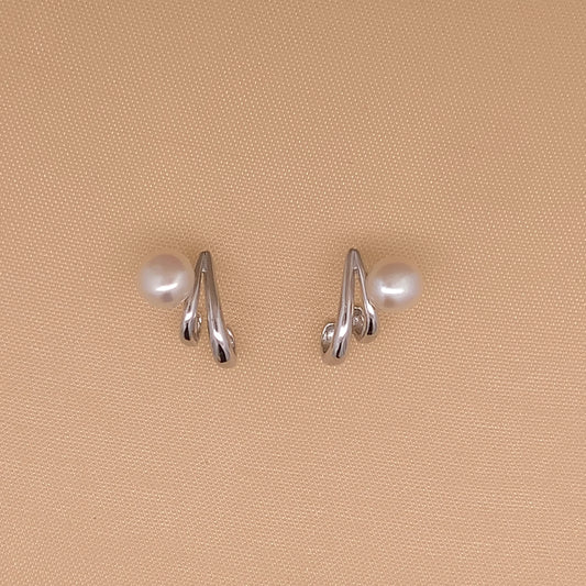 Twirl Pearl Stud Earrings Silver