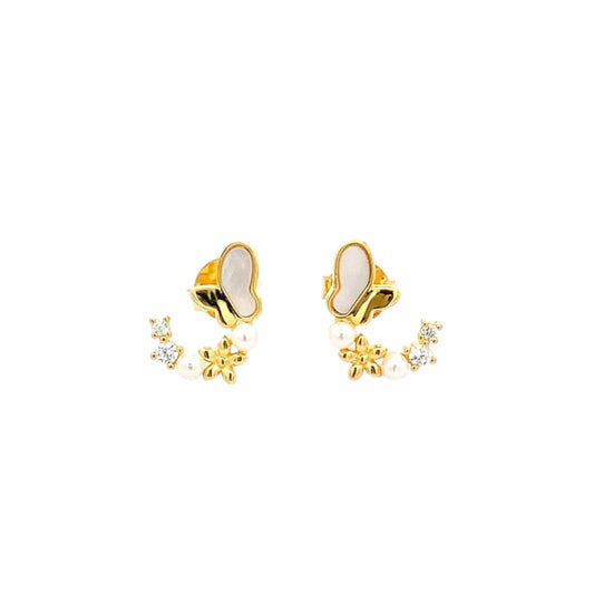 Butterfly Arc Stud Earrings (Pure Silver) - Gold