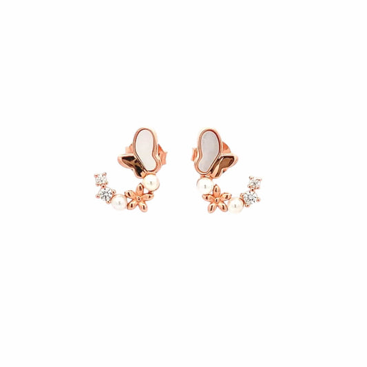 Butterfly Arc Stud Earrings (Pure Silver) - Rose Gold
