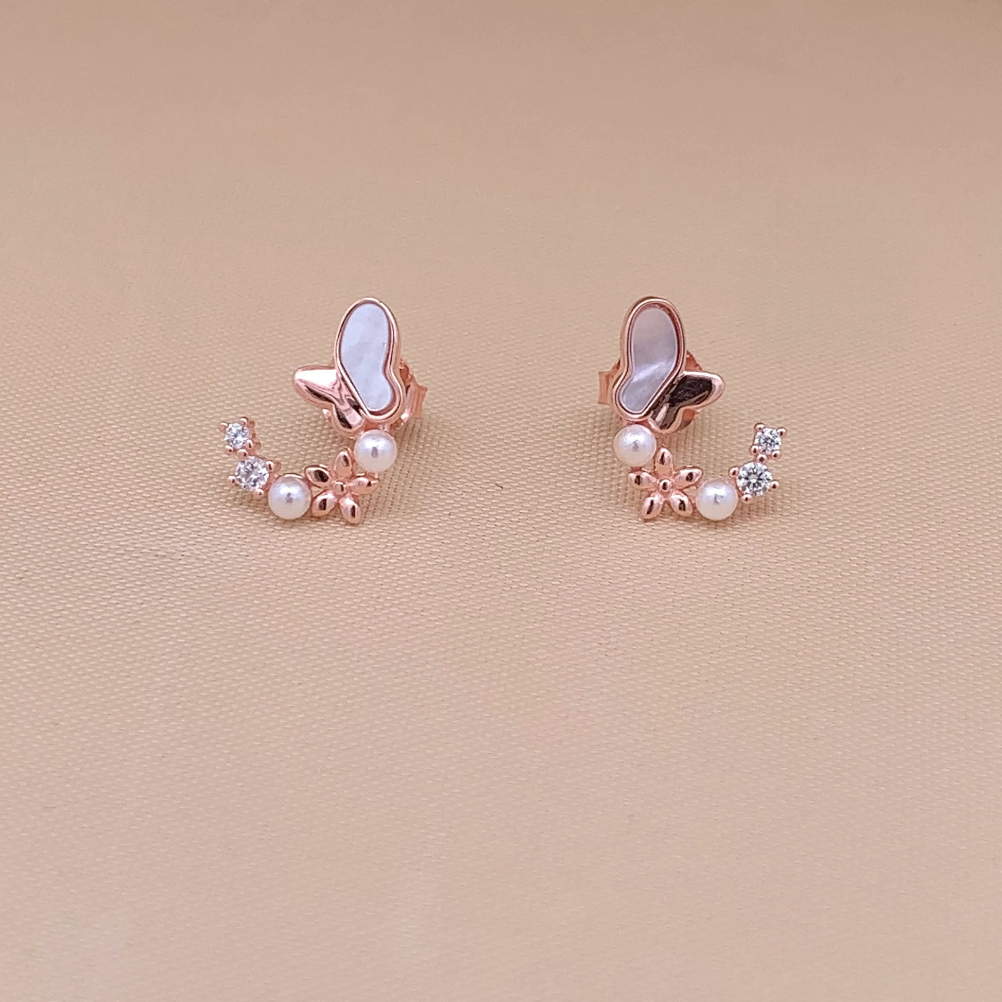 Butterfly Arc Stud Earrings Rose Gold