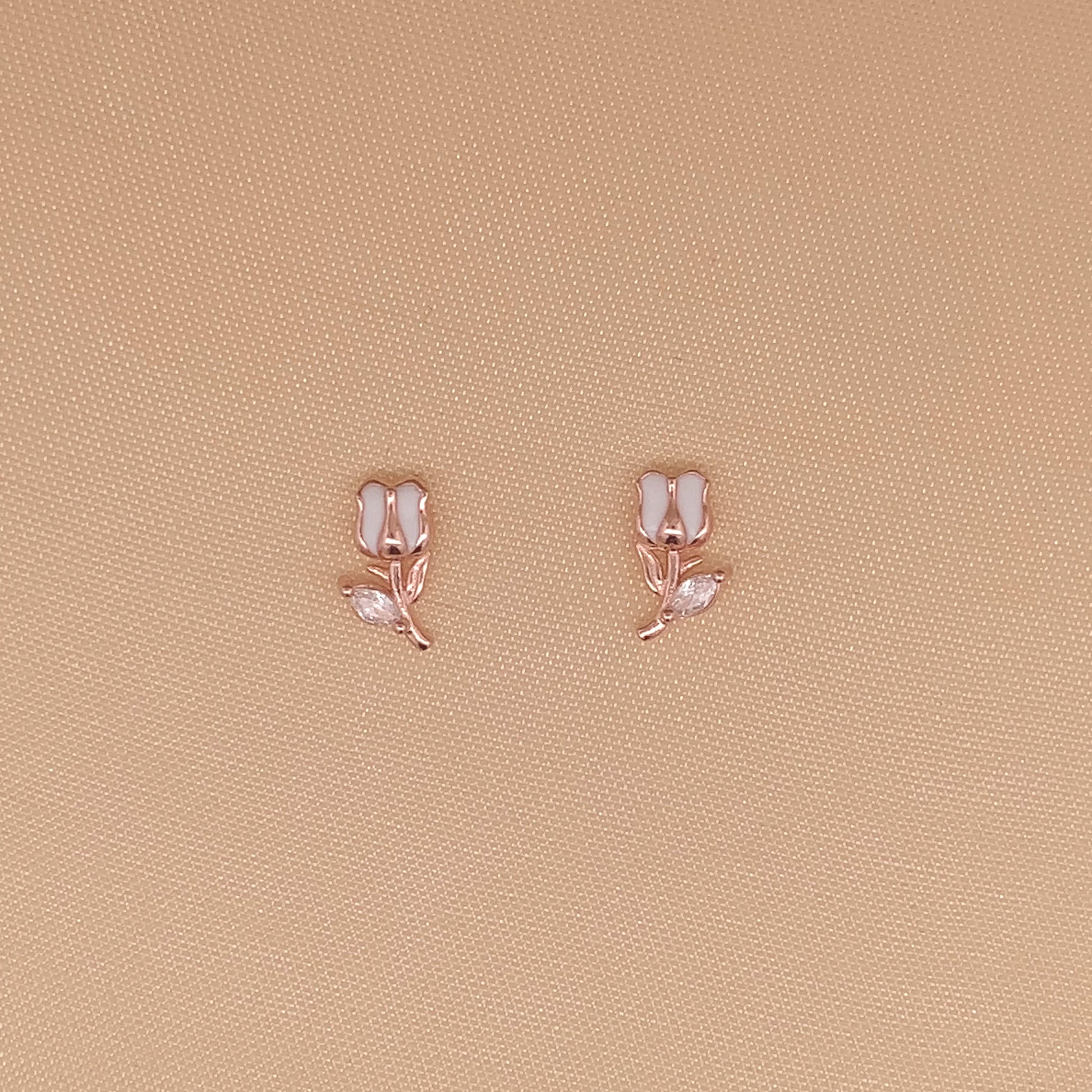 White Tulip Stud Earrings Rose Gold