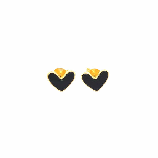 Black Heart Stud Earrings (Pure Silver) - Gold