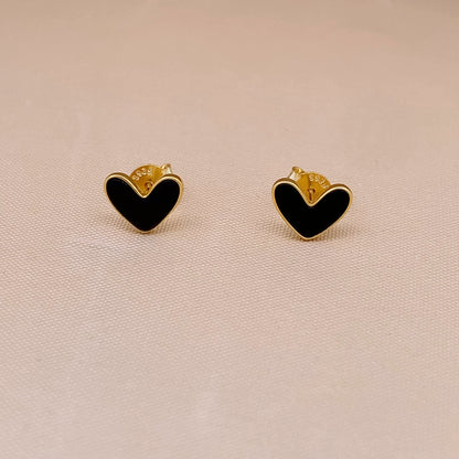 Black Heart Stud Earrings Gold