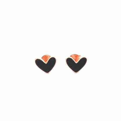 Black Heart Stud Earrings (Pure Silver) - Rose Gold