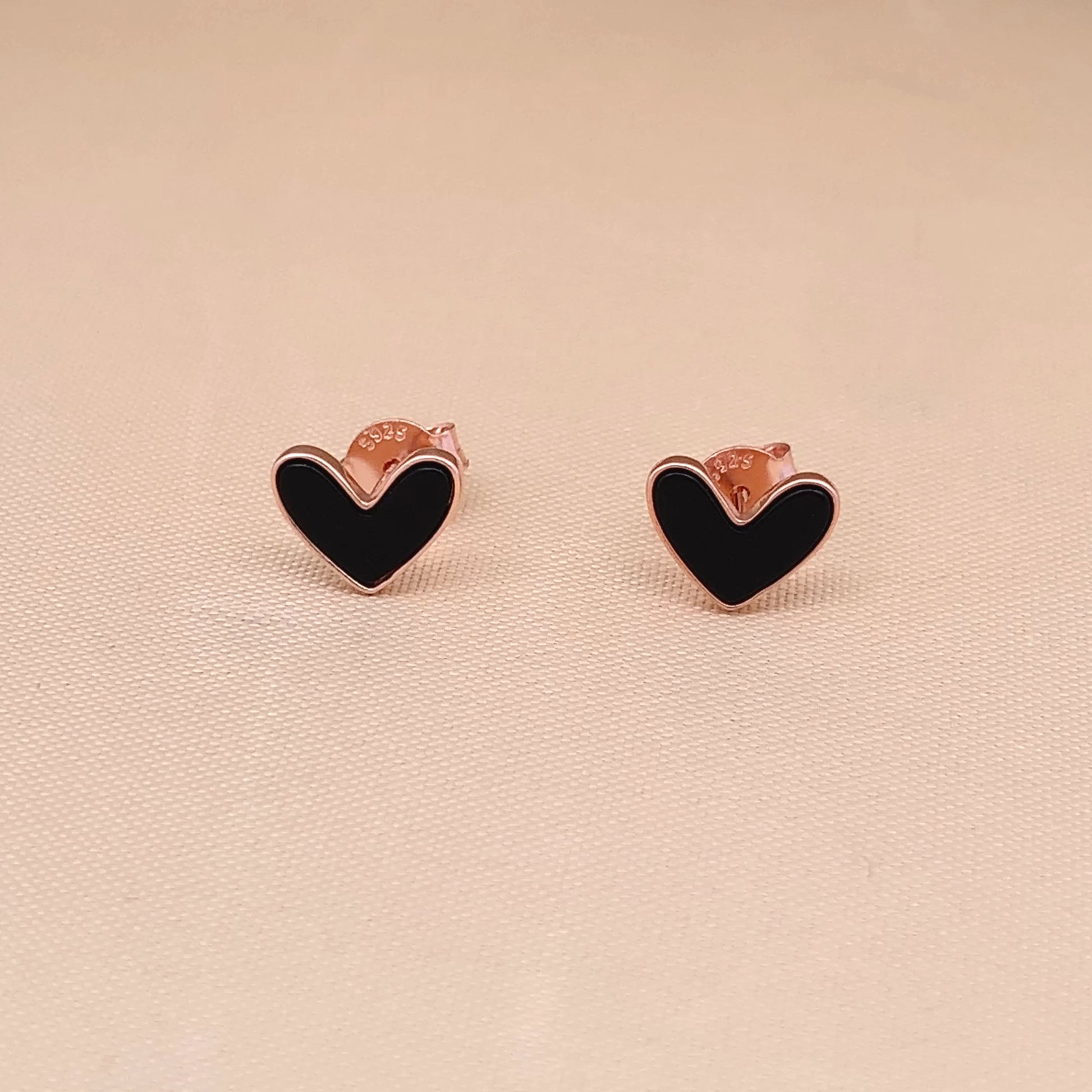 Black Heart Stud Earrings Rose Gold