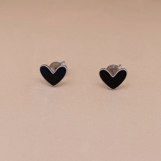 Black Heart Stud Earrings Silver