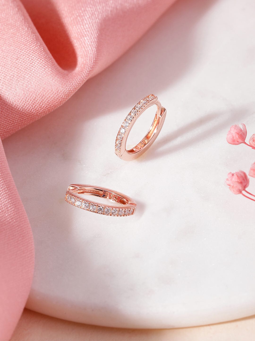 Sparkle Huggie Earrings (Pure Silver) - Rose Gold