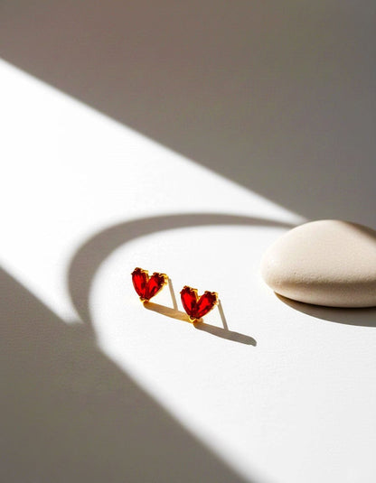 Scarlet Heart Stud Earrings (Pure Silver) - Gold