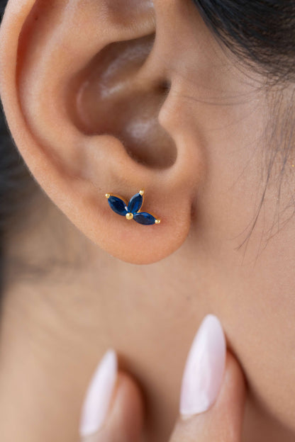 Noir Navy Stud Earrings (Pure Silver) - Gold