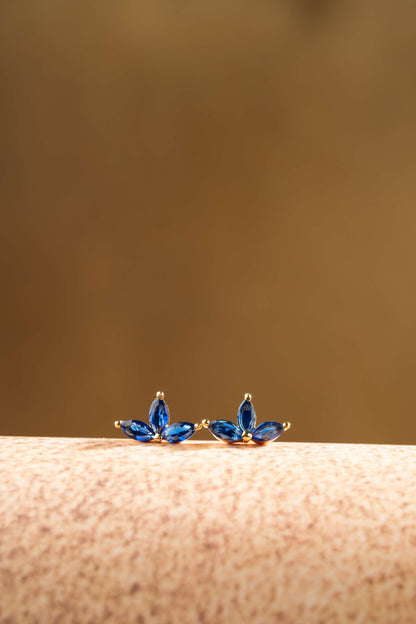 Noir Navy Stud Earrings (Pure Silver) - Gold