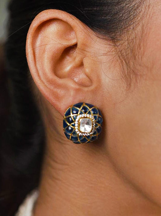 Kundan Royale Earrings (Pure Silver) - Blue