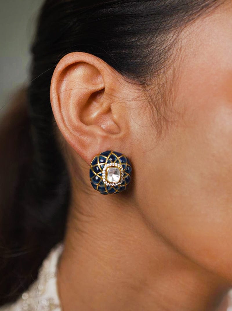 Kundan Royale Earrings (Pure Silver) - Blue