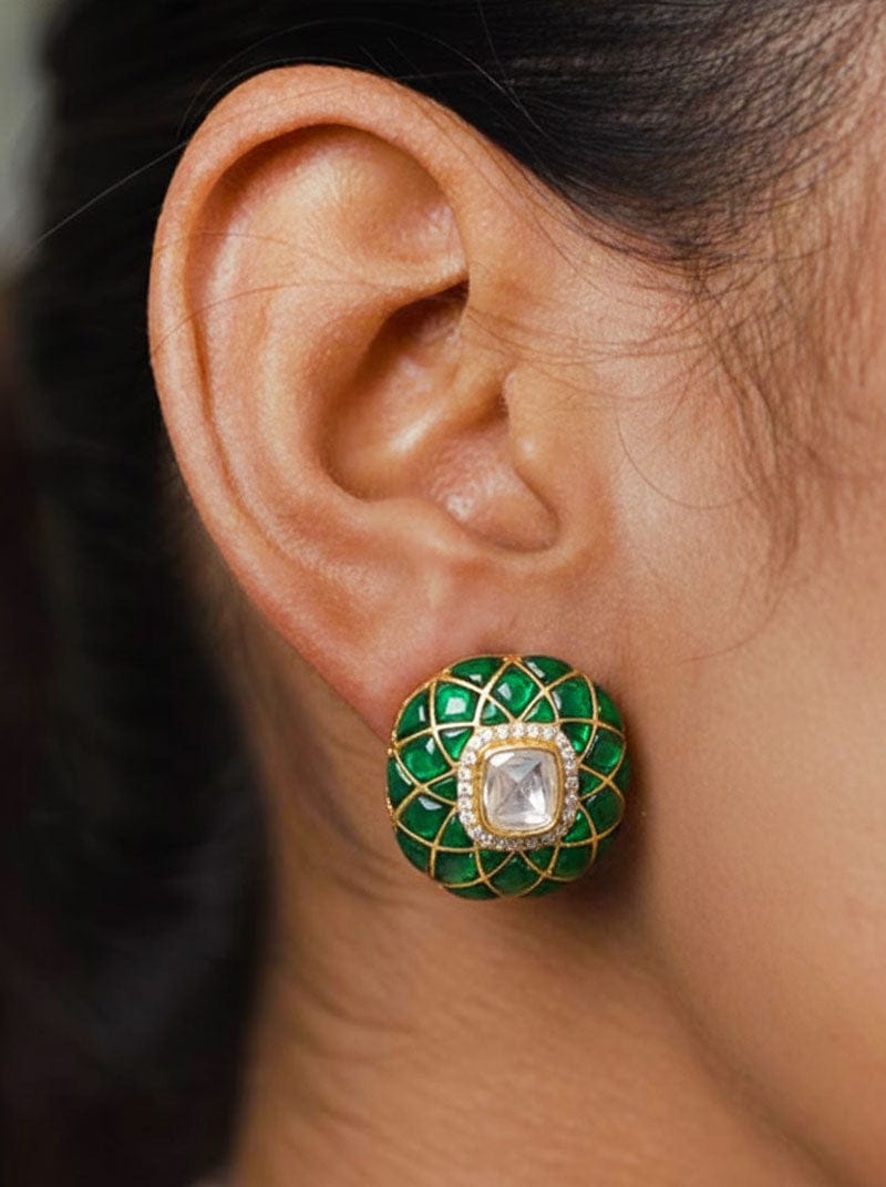 Kundan Royale Earrings (Pure Silver) - Green