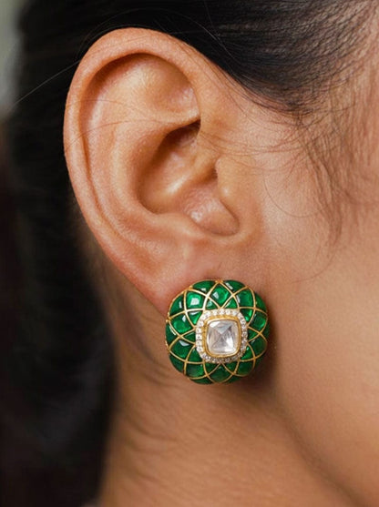 Kundan Royale Earrings (Pure Silver) - Green
