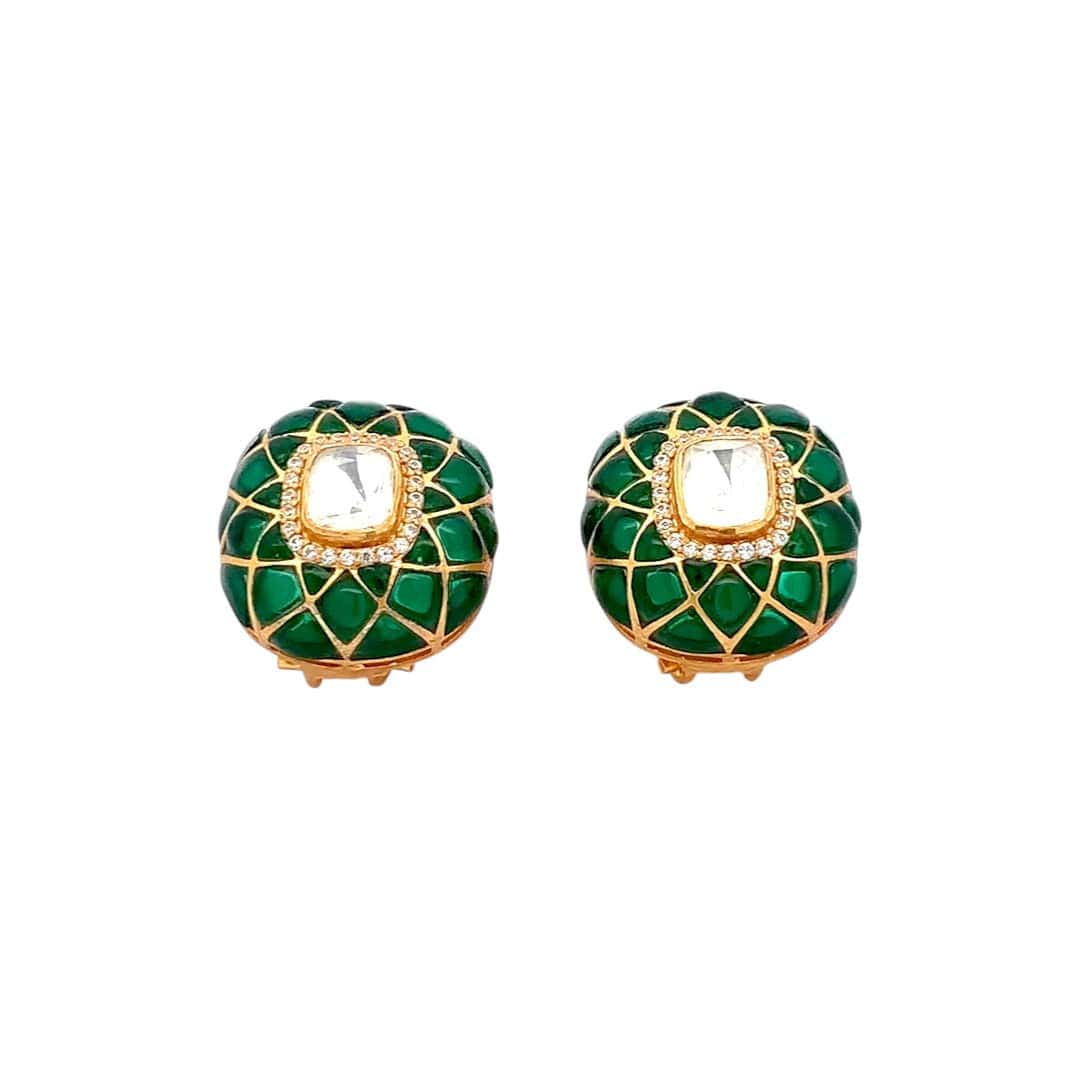 Kundan Royale Earrings (Pure Silver) - Green