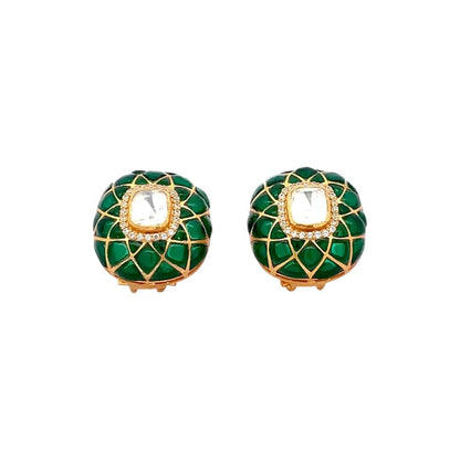 Kundan Royale Earrings (Pure Silver) - Green