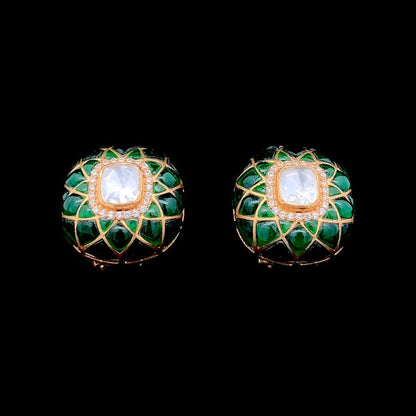 Kundan Royale Earrings (Pure Silver) - Green
