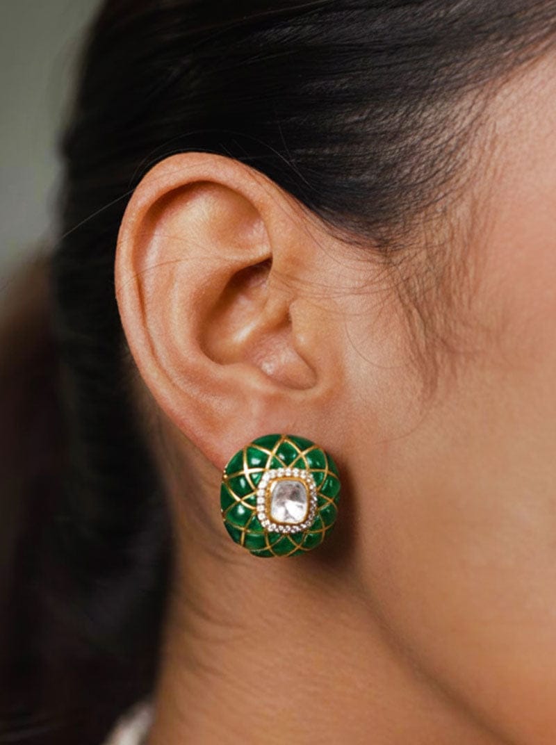 Kundan Royale Earrings (Pure Silver) - Green