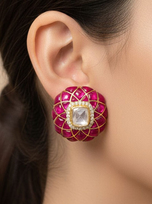 Kundan Royale Earrings (Pure Silver) - Pink