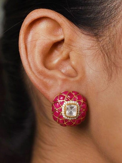 Kundan Royale Earrings (Pure Silver) - Pink