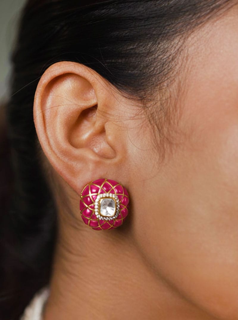 Kundan Royale Earrings (Pure Silver) - Pink