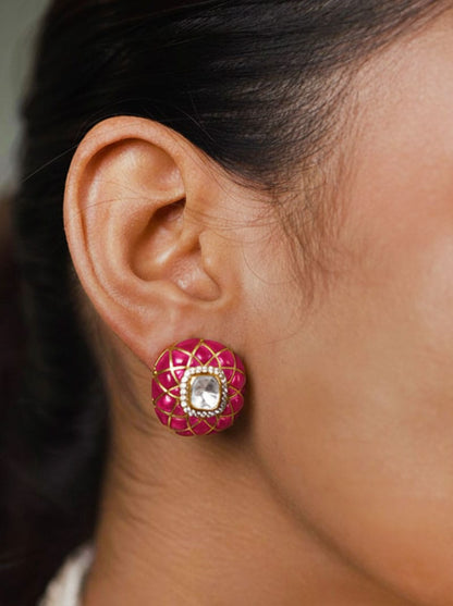 Kundan Royale Earrings (Pure Silver) - Pink