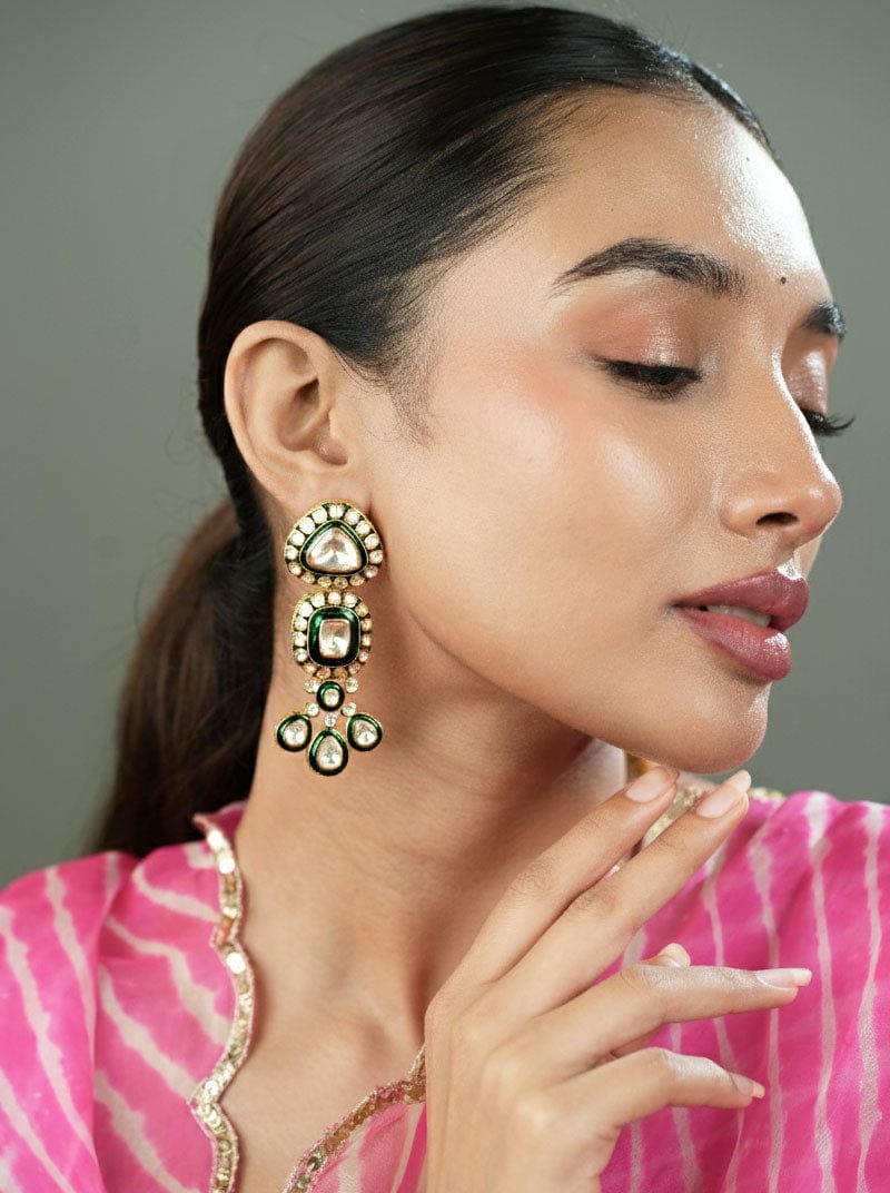 Raj Kumari Earrings (Pure Silver) - Green