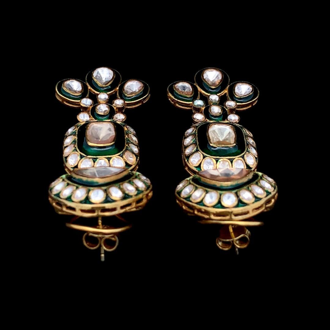 Raj Kumari Earrings (Pure Silver) - Green