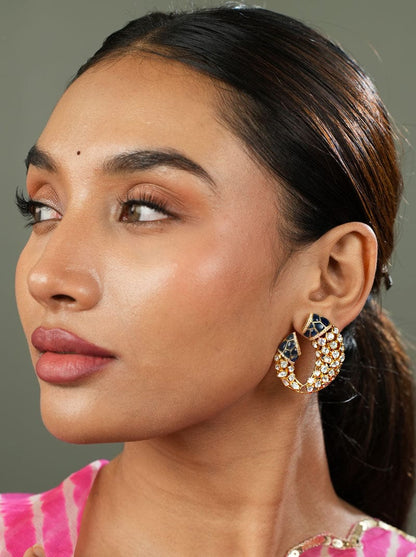 Gajmukhi Polki Earrings (Pure Silver) - Blue