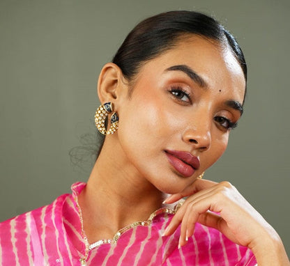 Gajmukhi Polki Earrings (Pure Silver) - Blue