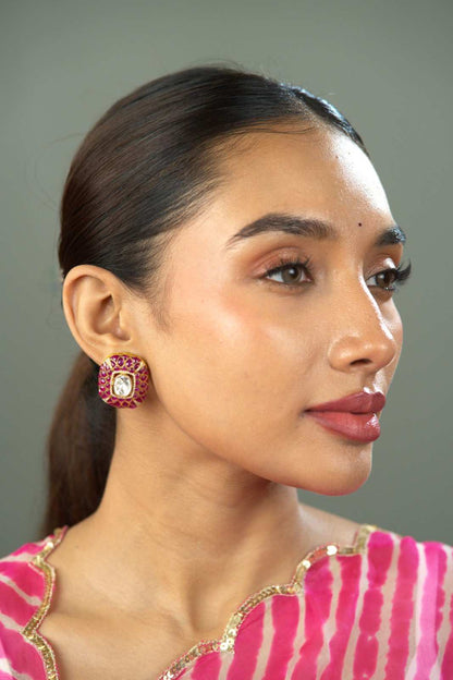 Padmira Earrings (Pure Silver) - Pink