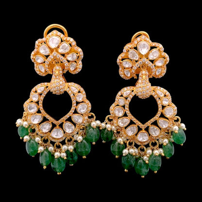 RoopRani Earrings (Pure Silver) - Green