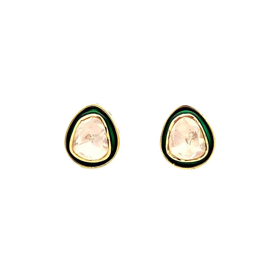 Rajwada Polki Earrings (Pure Silver) - Green