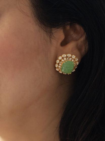 Majestic Polki Kundan Earrings (Pure Silver) - Green