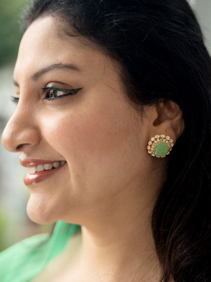 Majestic Polki Kundan Earrings (Pure Silver) - Green