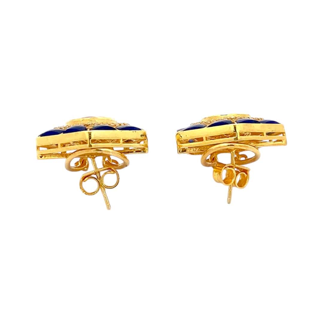 Panchkona Polki Earrings (Pure Silver) - Blue