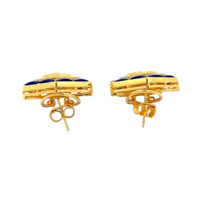 Panchkona Polki Earrings (Pure Silver) - Blue