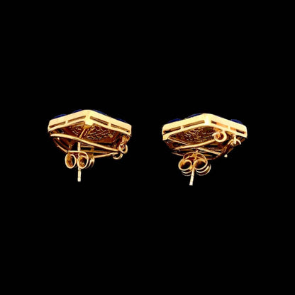 Panchkona Polki Earrings (Pure Silver) - Blue