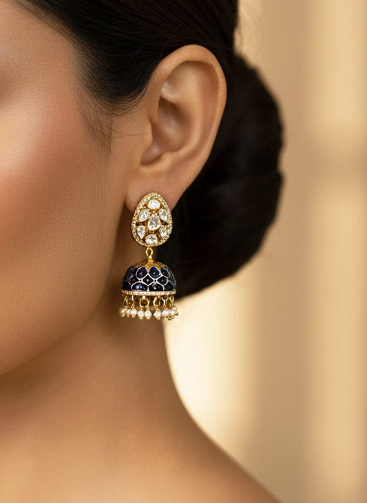 Sowparnika Jhumkas (Pure Silver) - Blue