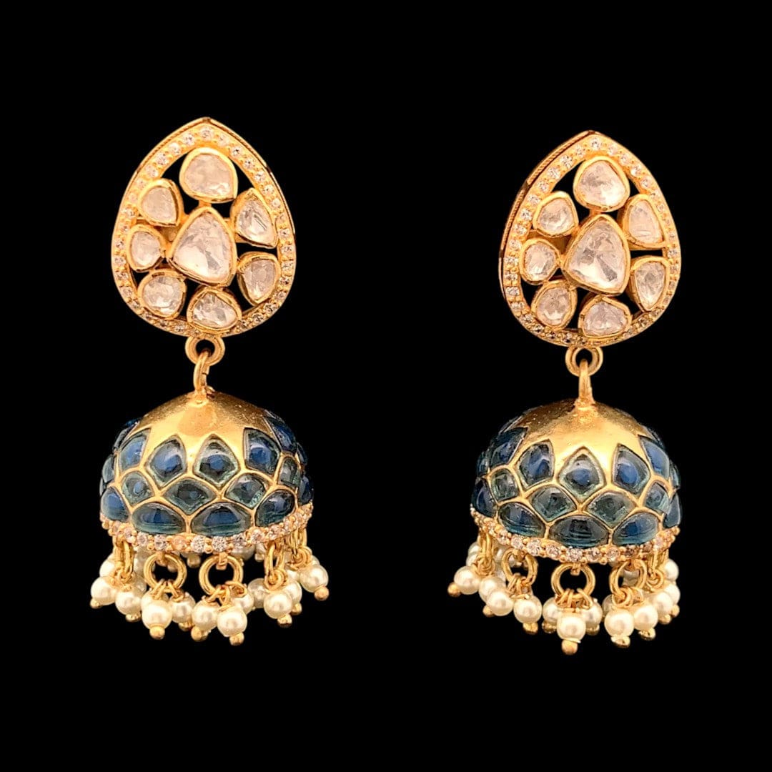 Sowparnika Jhumkas (Pure Silver) - Blue