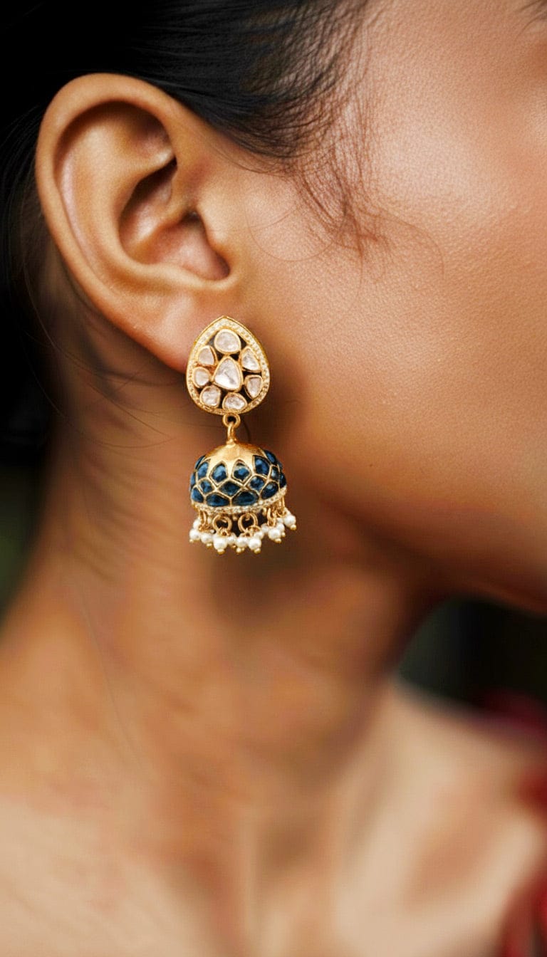 Sowparnika Jhumkas (Pure Silver) - Blue